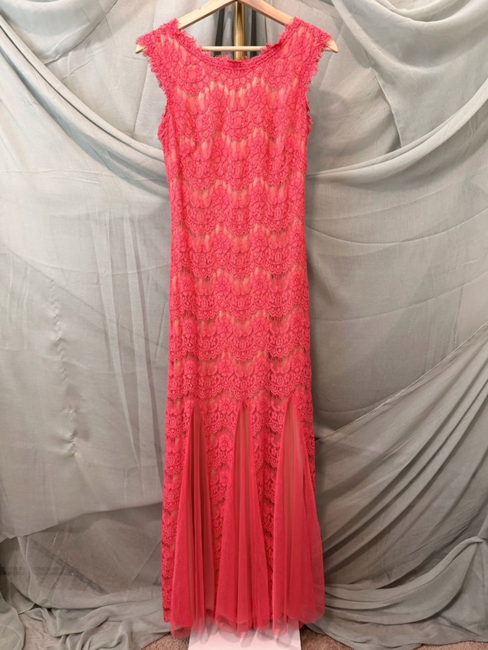 Betsy & Adam Coral Lace Gown